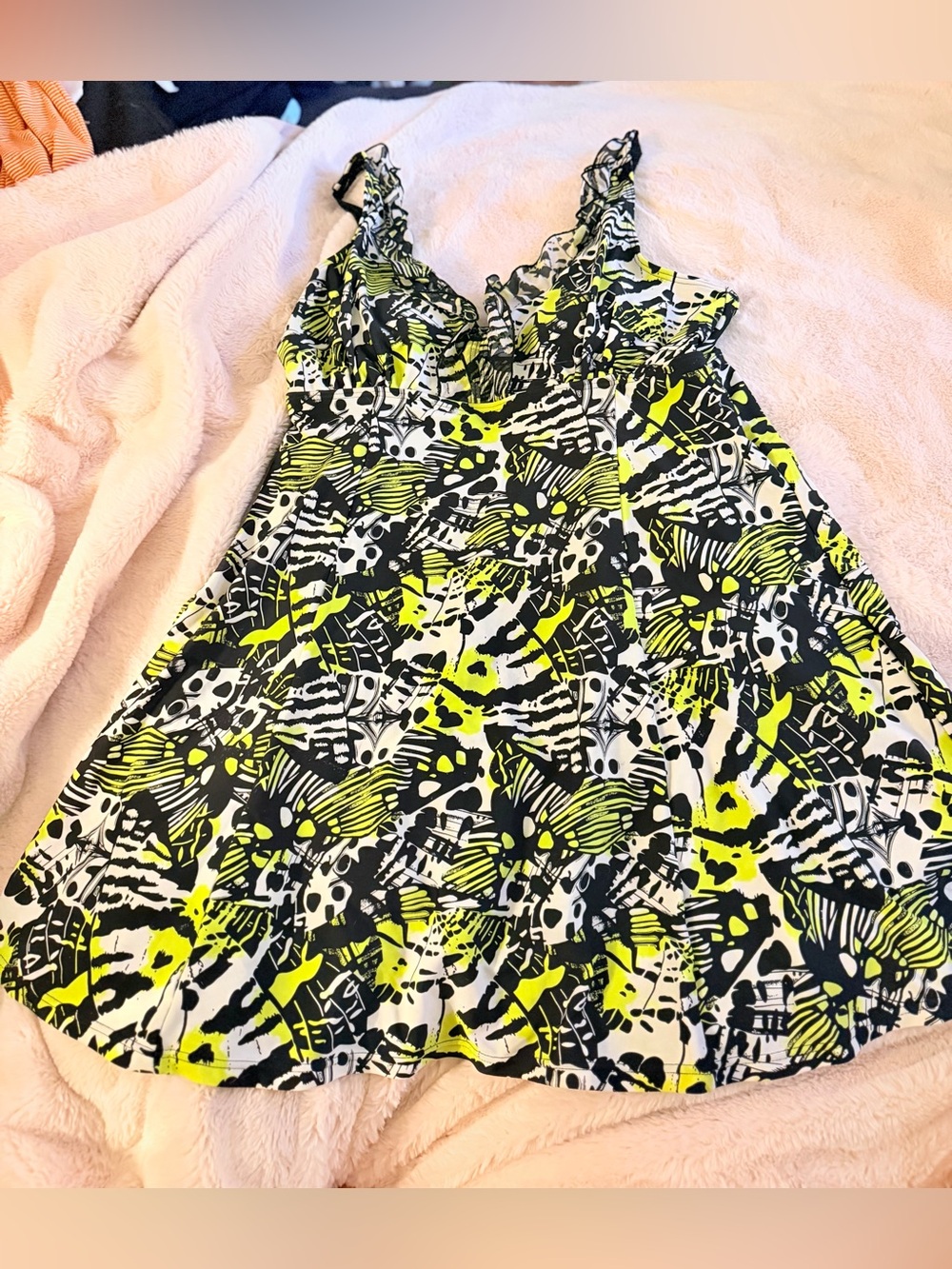 Vintage Iimdote swim dress ruffle hem abstract
